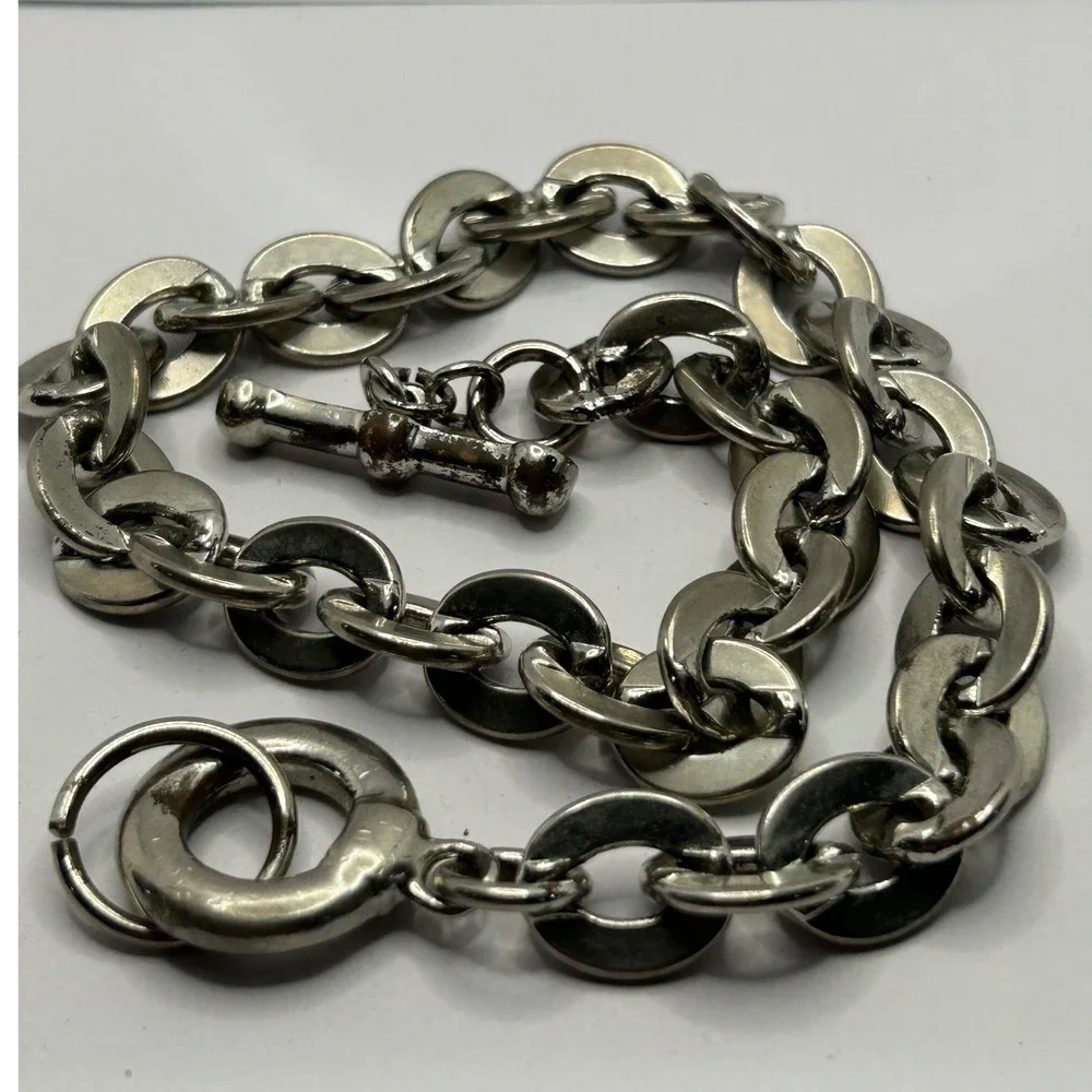 Men's Chunky Chain‎ Necklace Silver Tone Toggle Clasp Statement Industrial 17